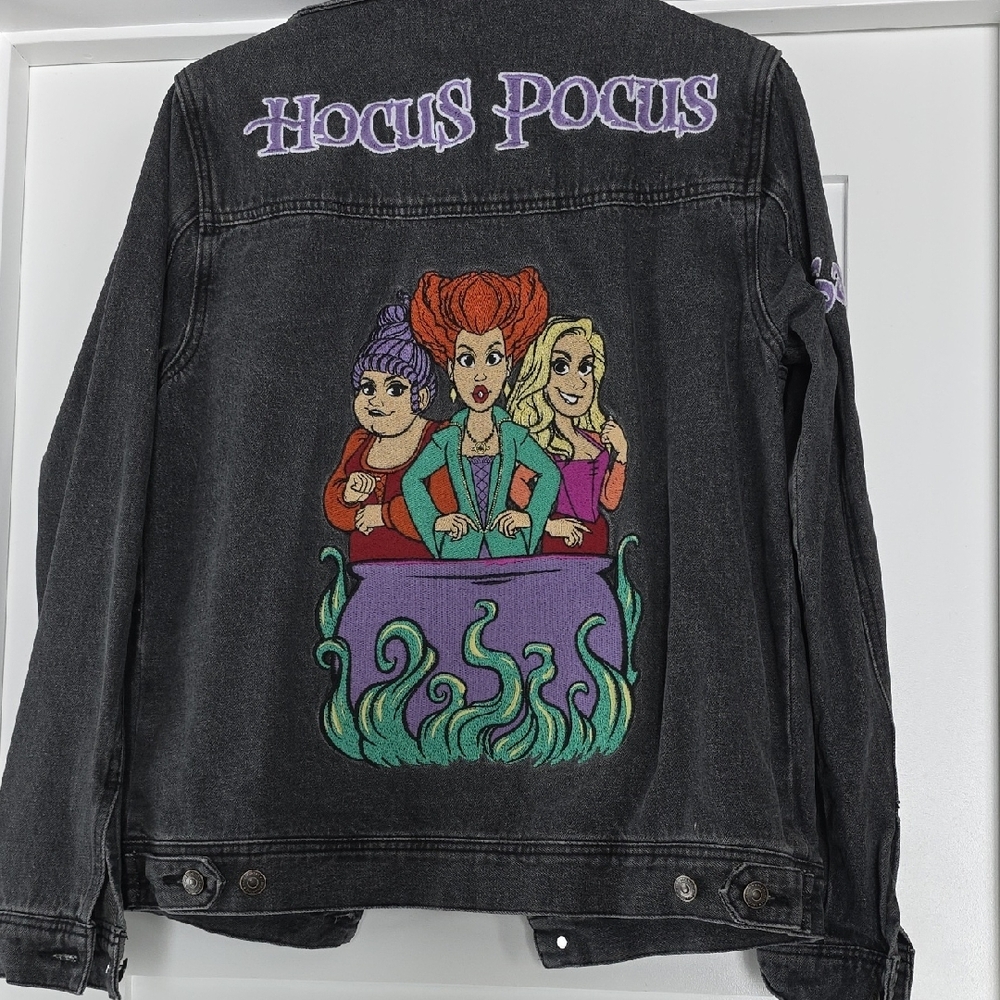 Cakeworthy Disney Hocus Pocus Black Washed Denim Jacket with Lavender Embroidery